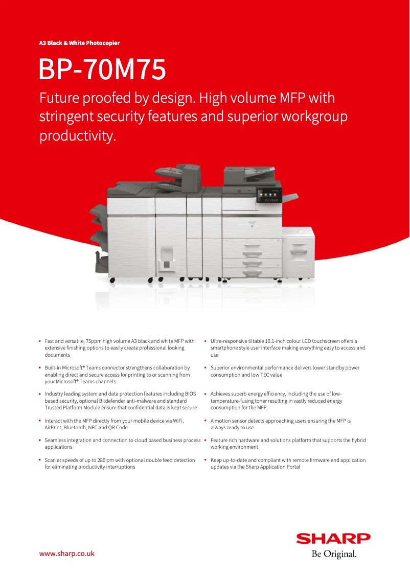 Page 1 de la notice Fiche technique Sharp BP-70M75