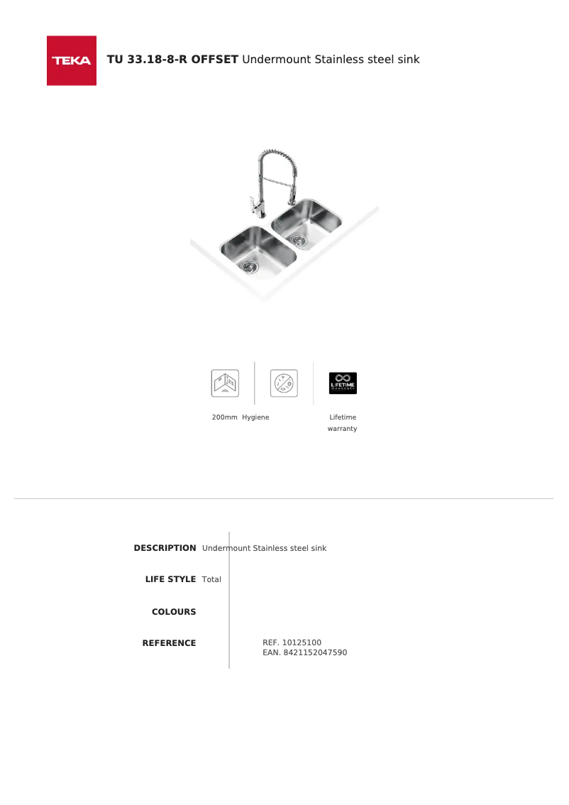Page 1 de la notice Fiche technique Teka TU 33.18-8-R
