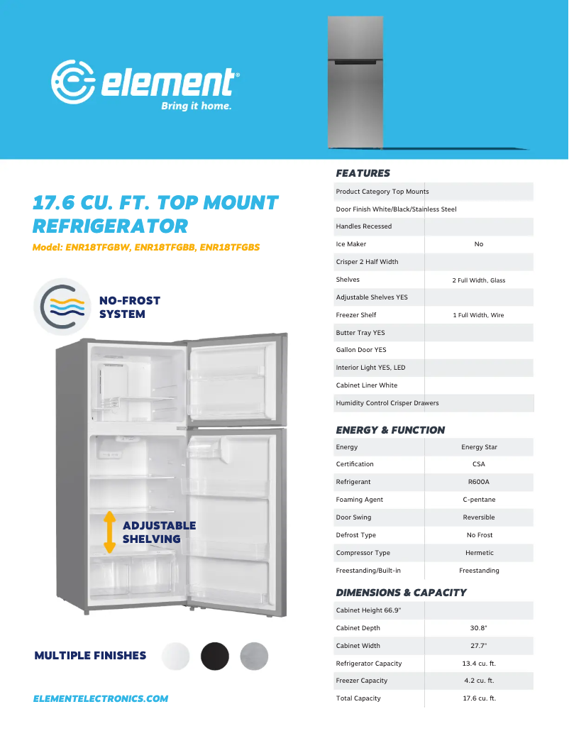 Page n°1 - Fiche technique Element ENR18TFGBB