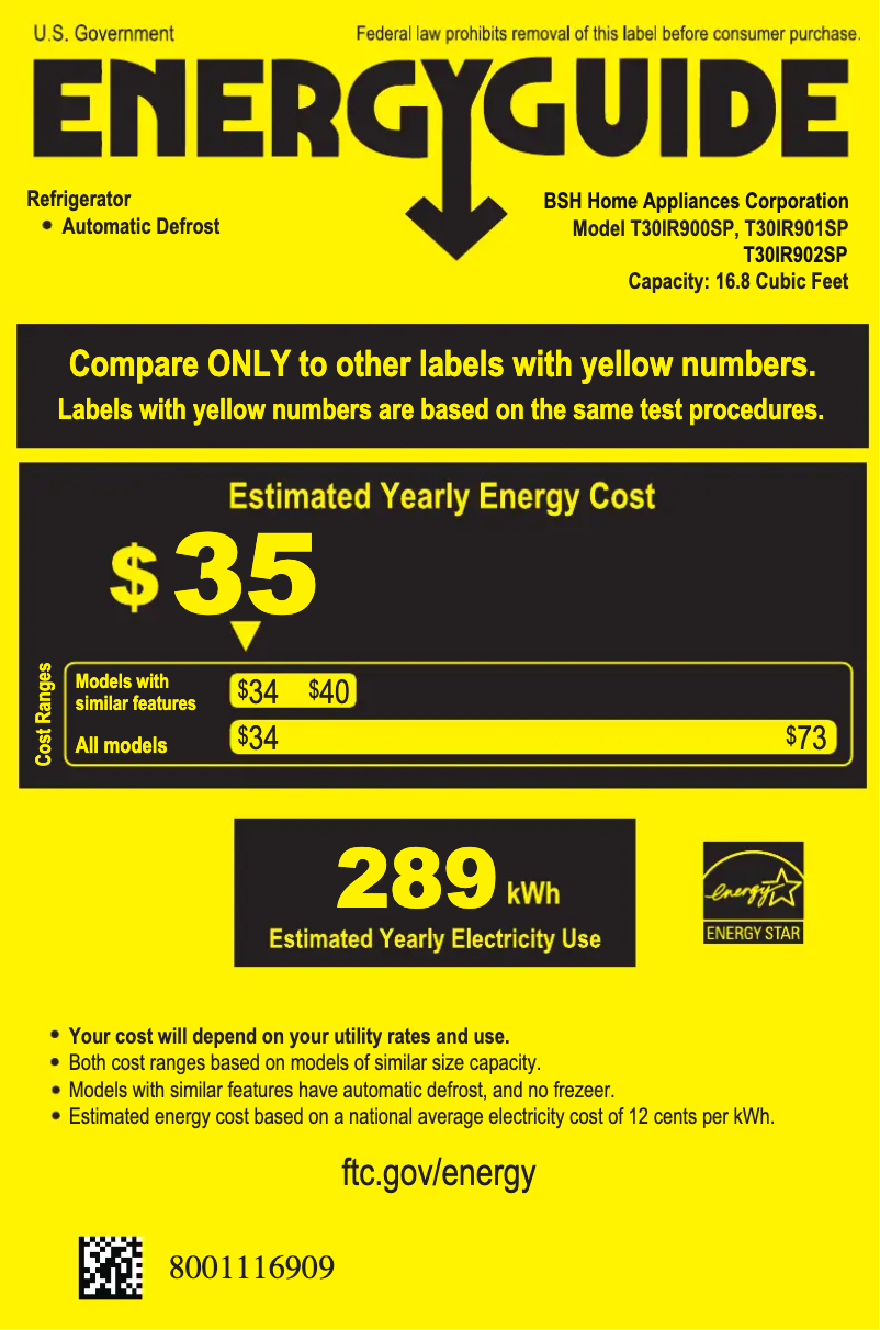Page 1 de la notice Label énergétique Thermador T30IR900SP