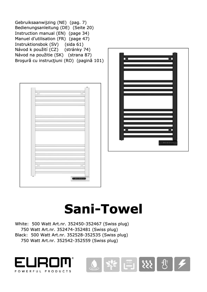 Page 1 de la notice Manuel utilisateur Eurom Sani Towel 750