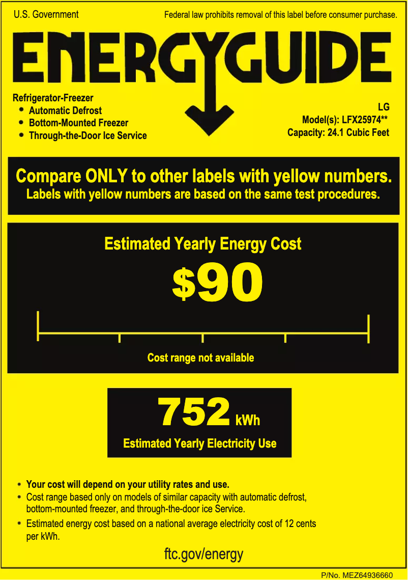 Page 1 de la notice Label énergétique LG LFX25974S
