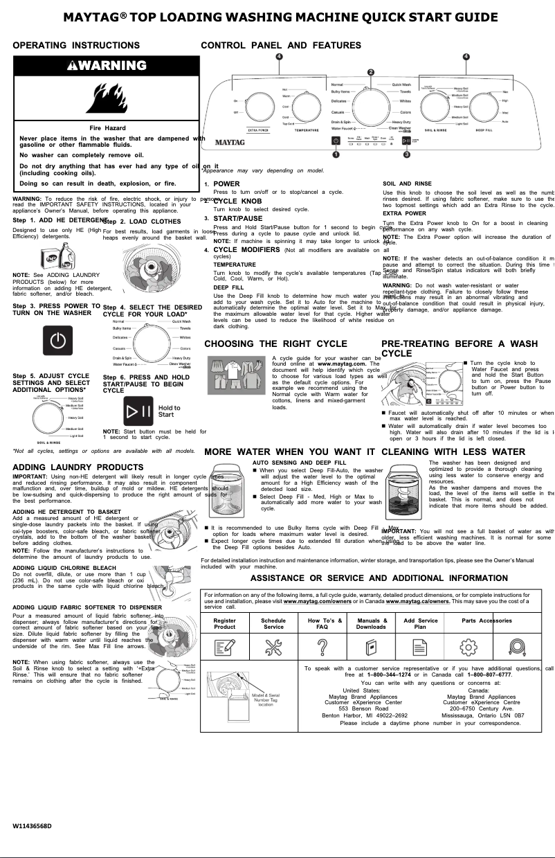 Page 1 de la notice Guide de démarrage rapide Maytag MVW5435PBK