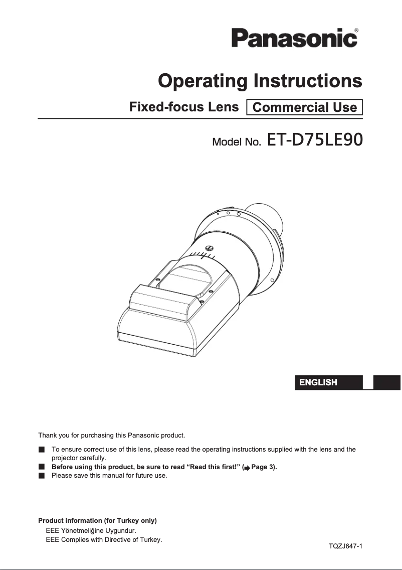 Page 1 de la notice Manuel utilisateur Panasonic ET-D75LE90
