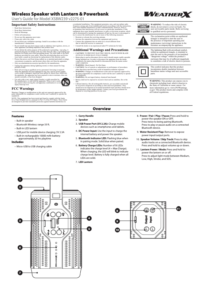 Page 1 de la notice Manuel utilisateur Weather X XSBW239