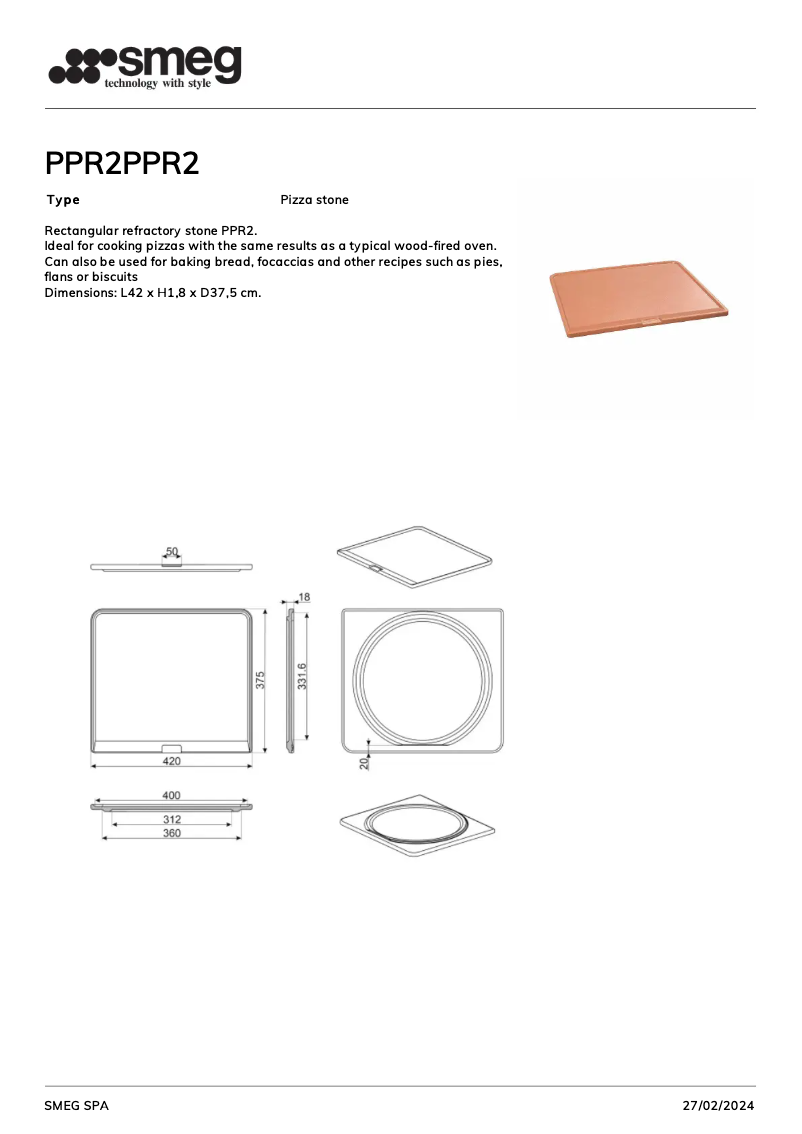 Page n°1 - Fiche technique Smeg PPR2