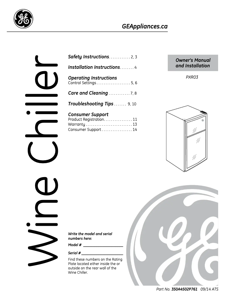 Image de la première page du manuel de l'appareil PXR03WLSFSC