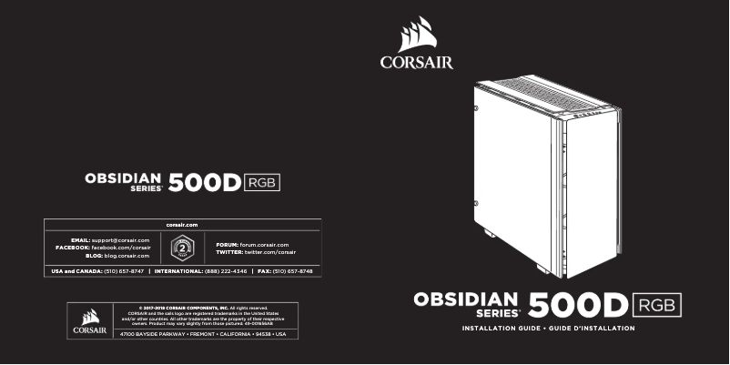 Page 1 de la notice Manuel utilisateur Corsair Obsidian 500D RGB SE