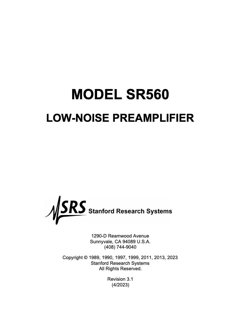 Imagen de la primera página del manual del dispositivo SR560