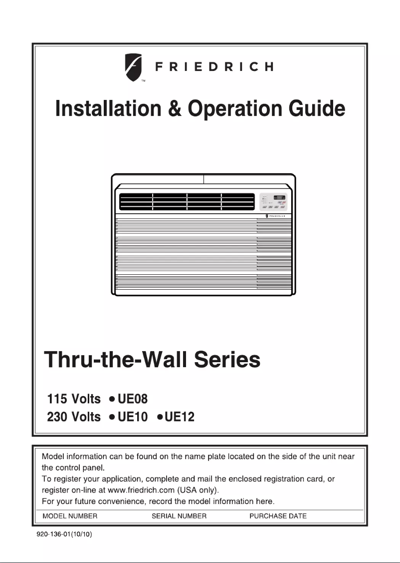 Page 1 de la notice Manuel utilisateur Friedrich Uni-Fit UE12A33C