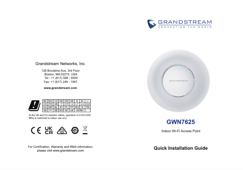 Page n°1 - Manuel utilisateur Grandstream GWN7625