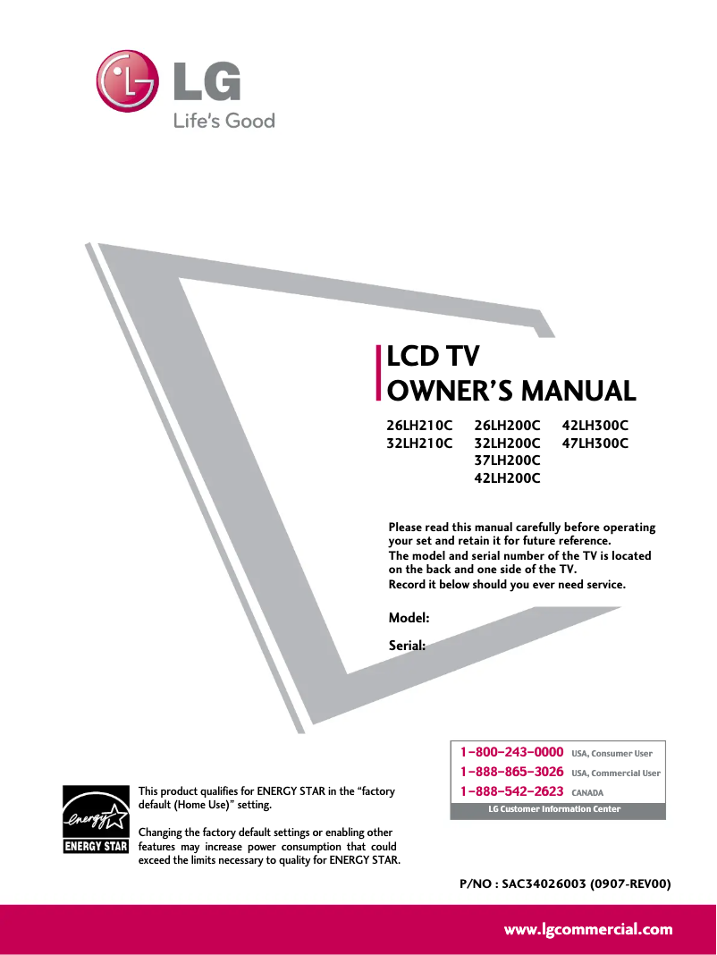 Page 1 de la notice Manuel utilisateur LG 26LH210C