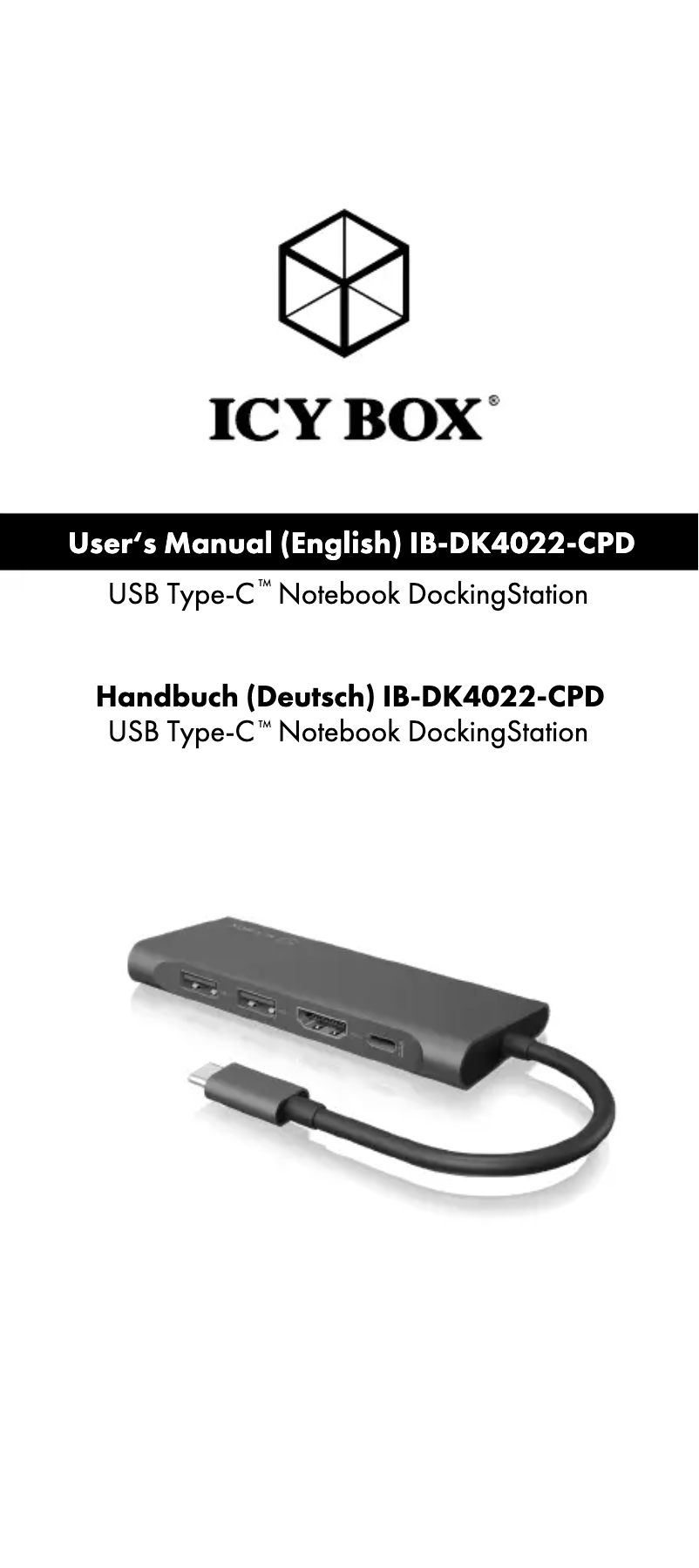 Page 1 de la notice Manuel utilisateur Icy Box IB-DK4022-CPD