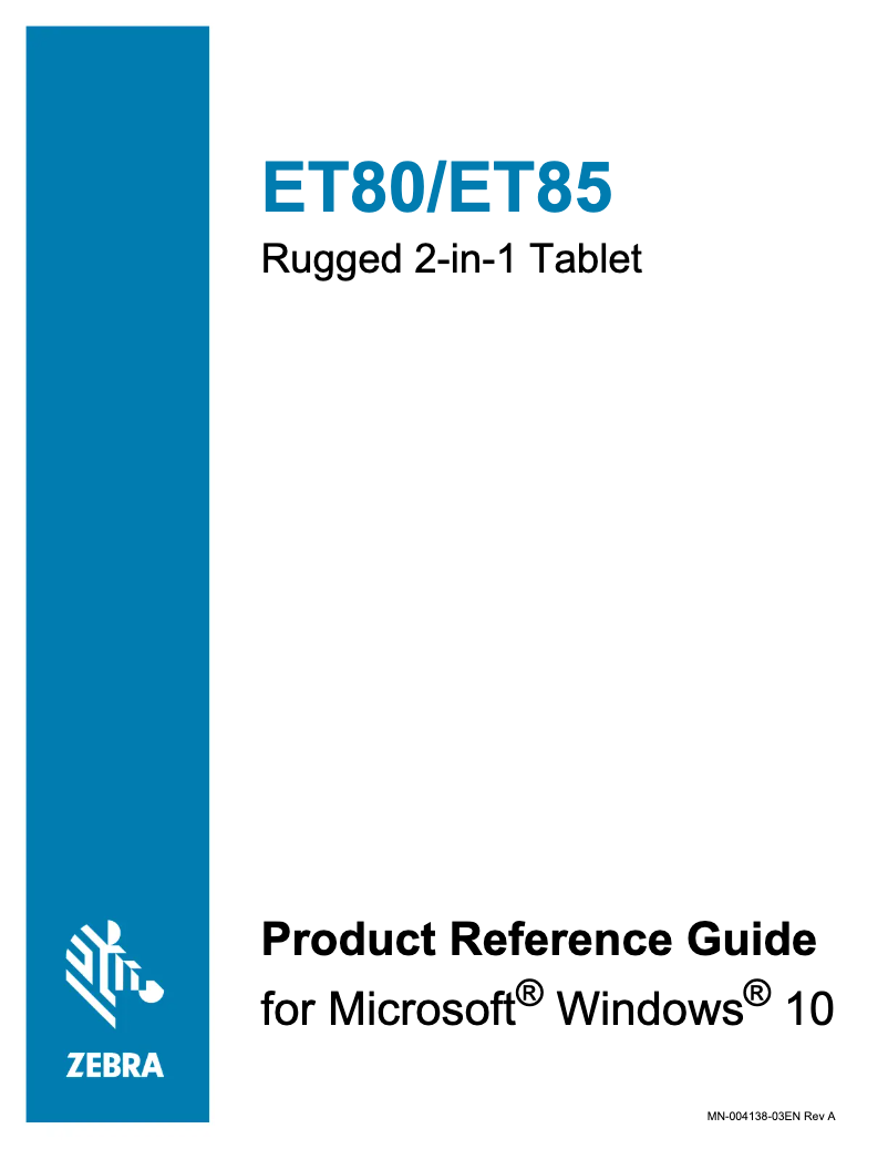 Page n°1 - Manuel utilisateur Zebra ET85