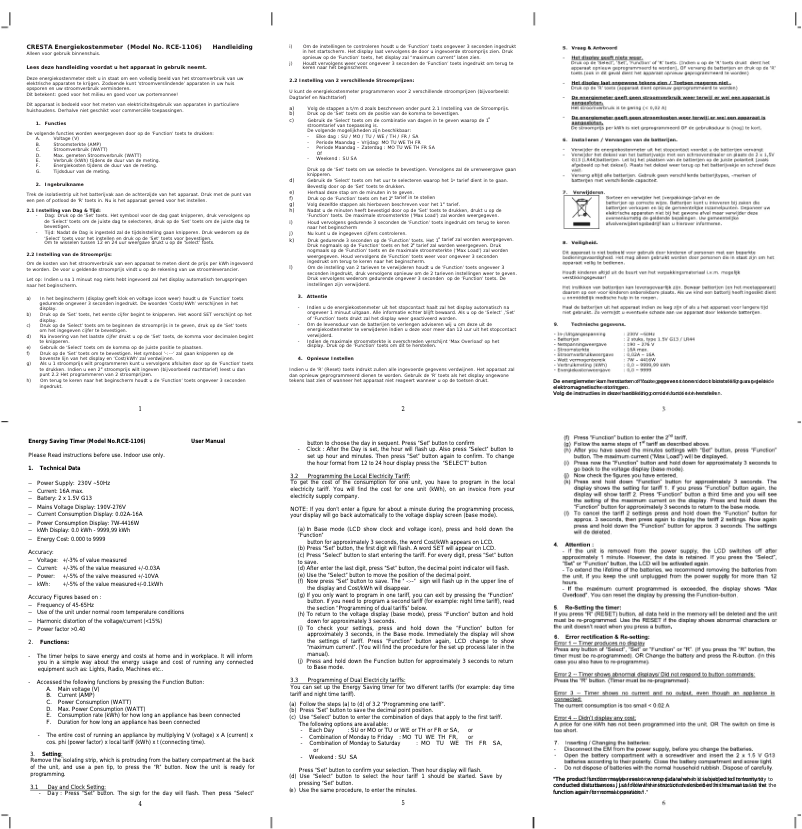 Page 1 de la notice Manuel utilisateur Cresta RCE1106