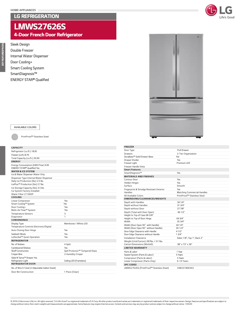 Image de la première page du manuel de l'appareil LMWS27626S