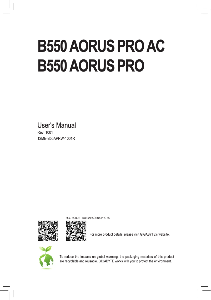 Imagen de la primera página del manual del dispositivo B550 Aorus Pro Ac