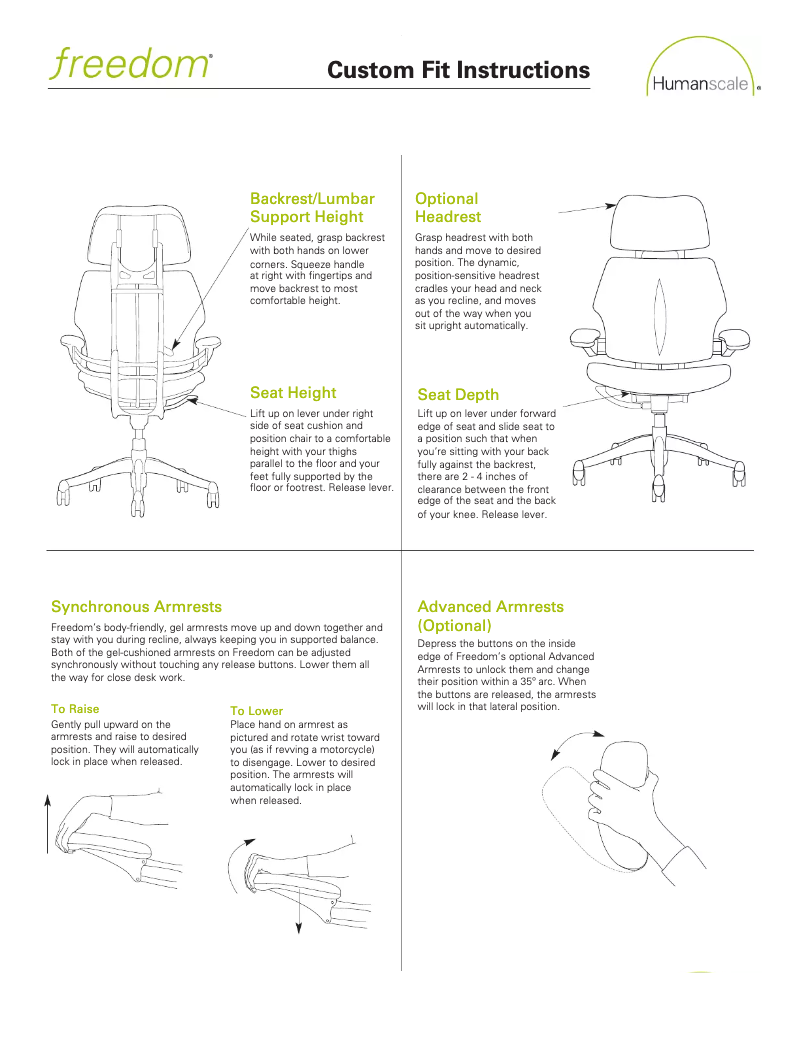 Page 1 de la notice Manuel utilisateur Humanscale Freedom Custom Fit