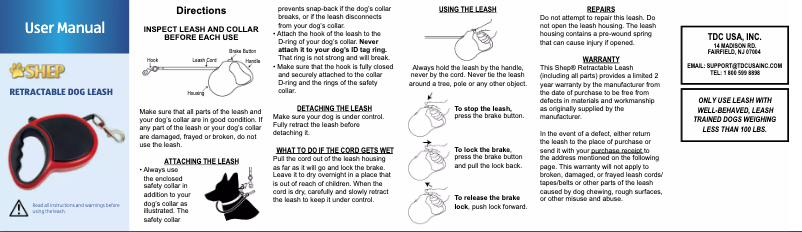 Page 1 de la notice Manuel utilisateur Shep Retractable dog leash