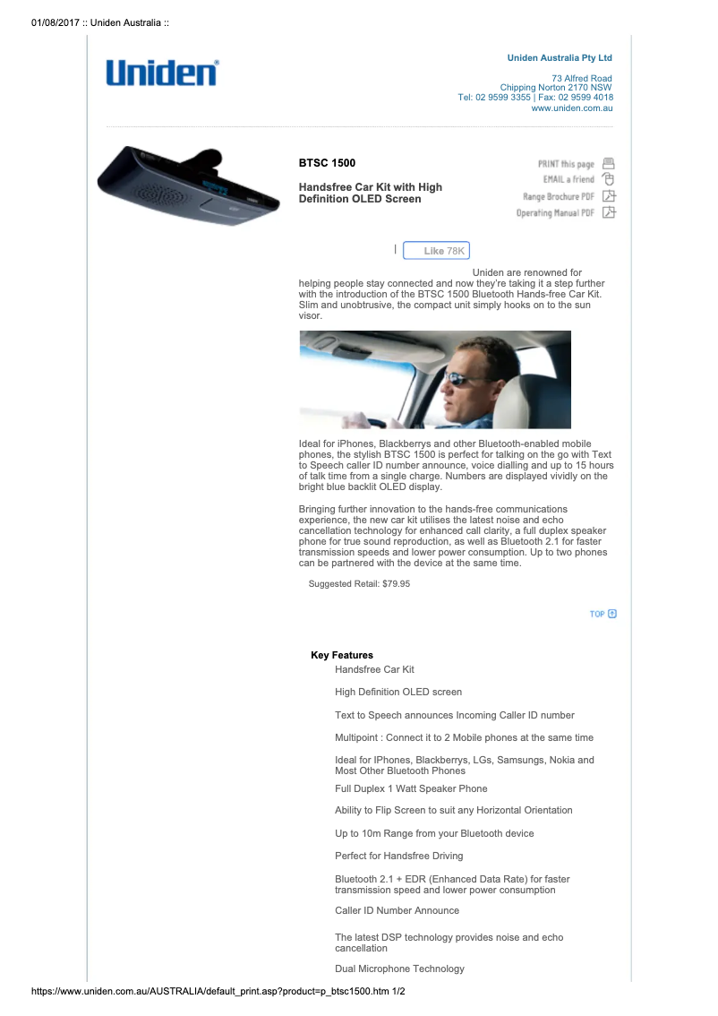 Page 1 de la notice Manuel utilisateur Uniden BTSC 1500