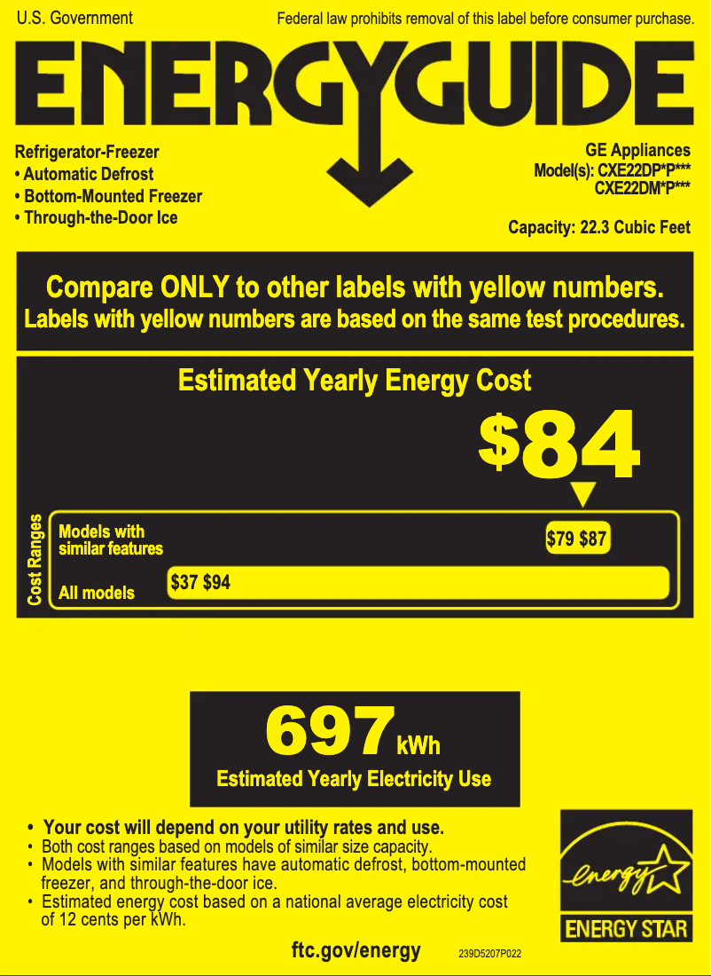 Page 1 de la notice Label énergétique GE Café CXE22DM5PS5