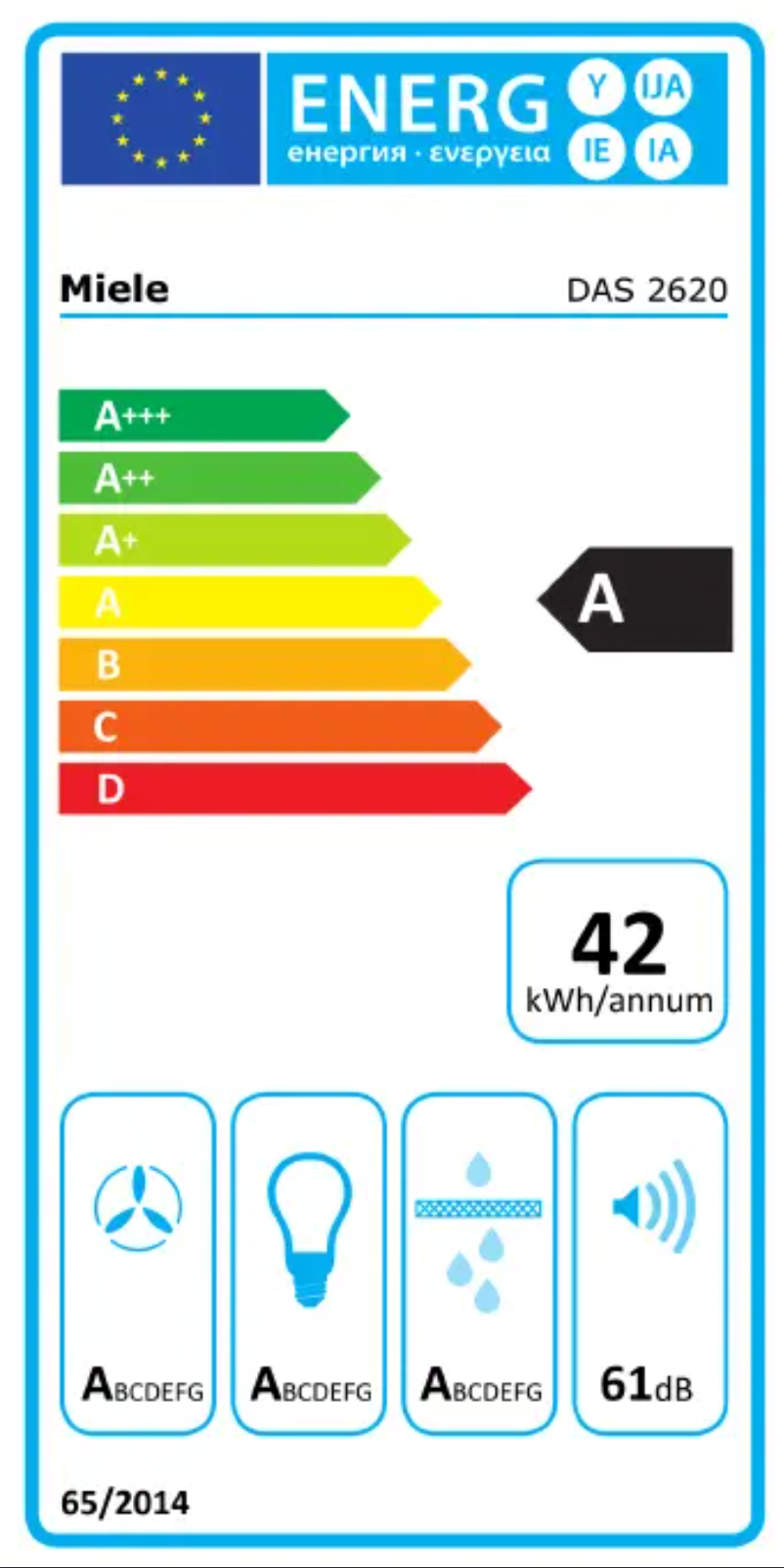 Page n°1 - Label énergétique Miele DAS 2620