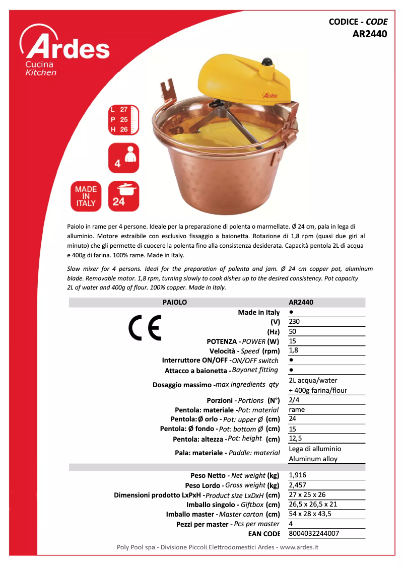 Page 1 de la notice Fiche technique Ardes AR2440