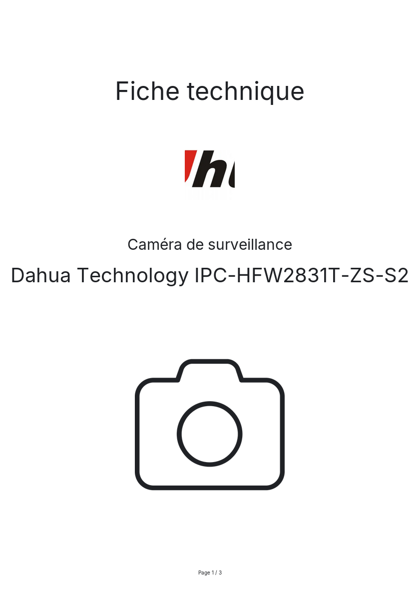 Page n°1 - Fiche technique Dahua Technology IPC-HFW2831T-ZS-S2