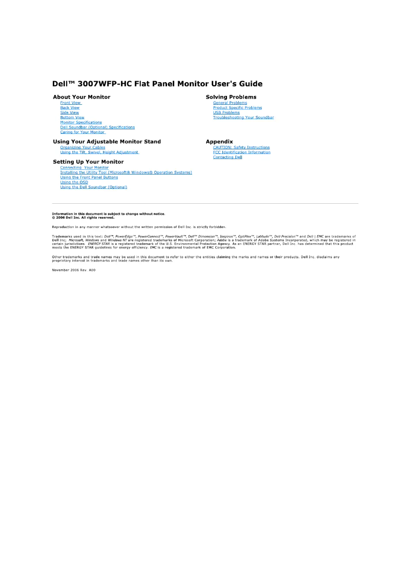 Page 1 de la notice Manuel utilisateur Dell 3007WFP-HC