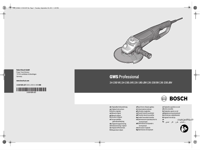 Page 1 de la notice Manuel utilisateur Bosch GWS 26-180 JBV Professional
