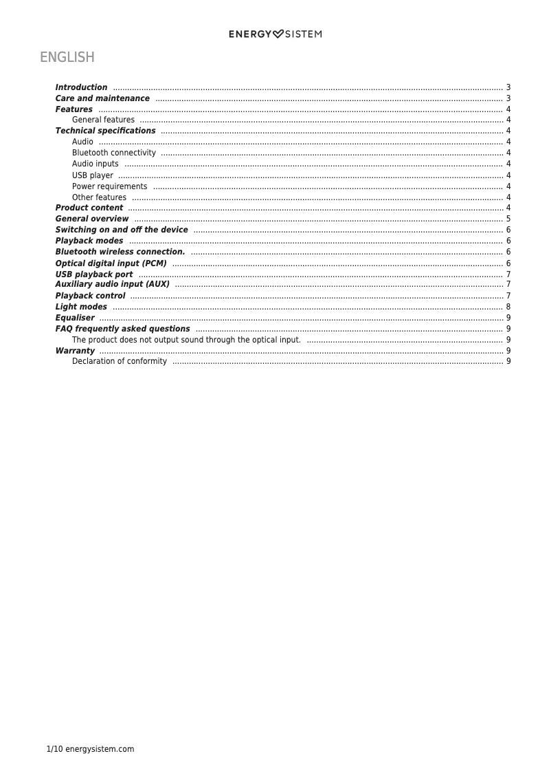 Page n°1 - Manuel utilisateur Energy Sistem ESG 4 Pulsar