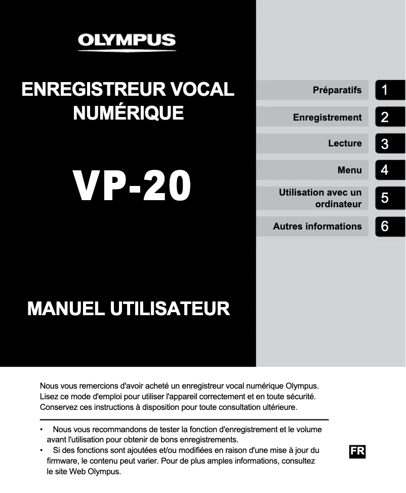 Page n°1 - Manuel utilisateur Olympus VP-20
