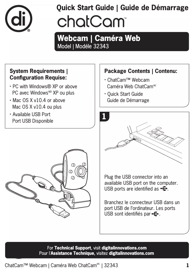 Page 1 de la notice Manuel utilisateur Digital Innovations ChatCam 32343