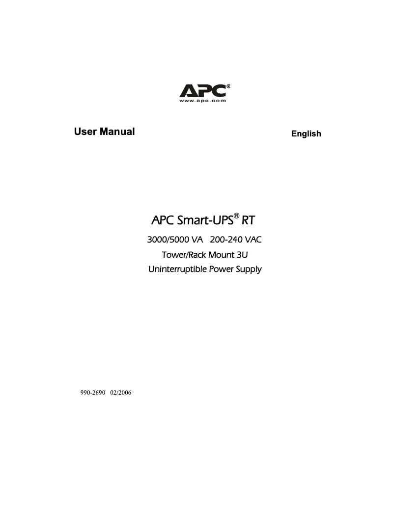 Page n°1 - Manuel utilisateur APC Smart UPS RT