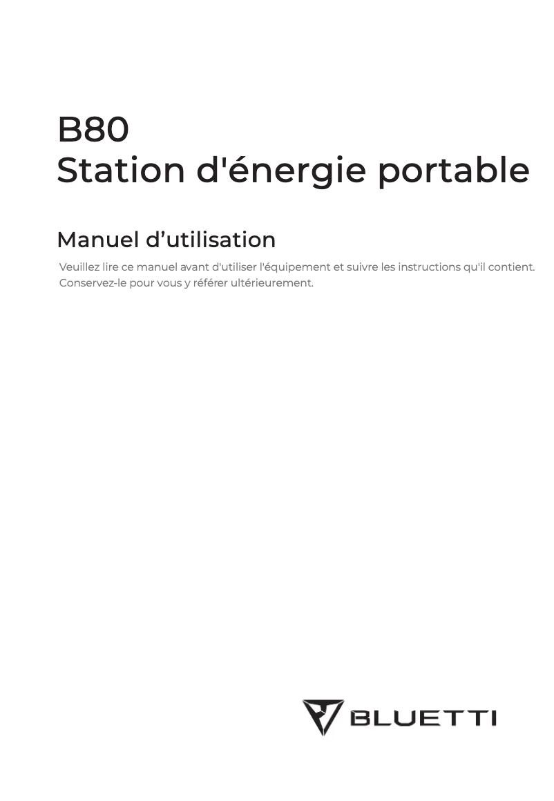 Image de la première page du manuel de l'appareil B80