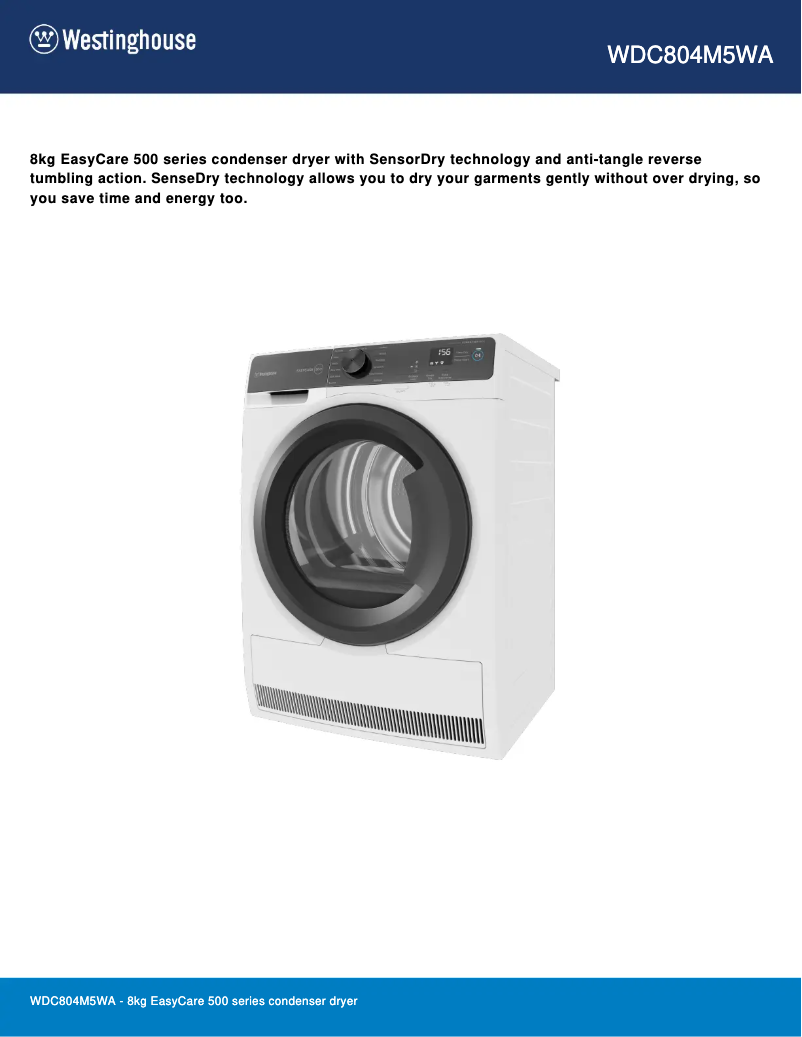 Página 1 del manual Ficha técnica Westinghouse WDC804M5WA