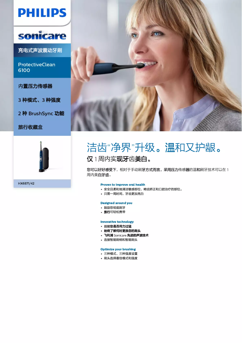 Page 1 de la notice Brochure Philips Sonicare ProtectiveClean 6100 HX6871