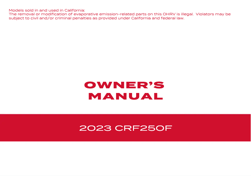 Page 1 de la notice Manuel utilisateur Honda CRF250F (2023)