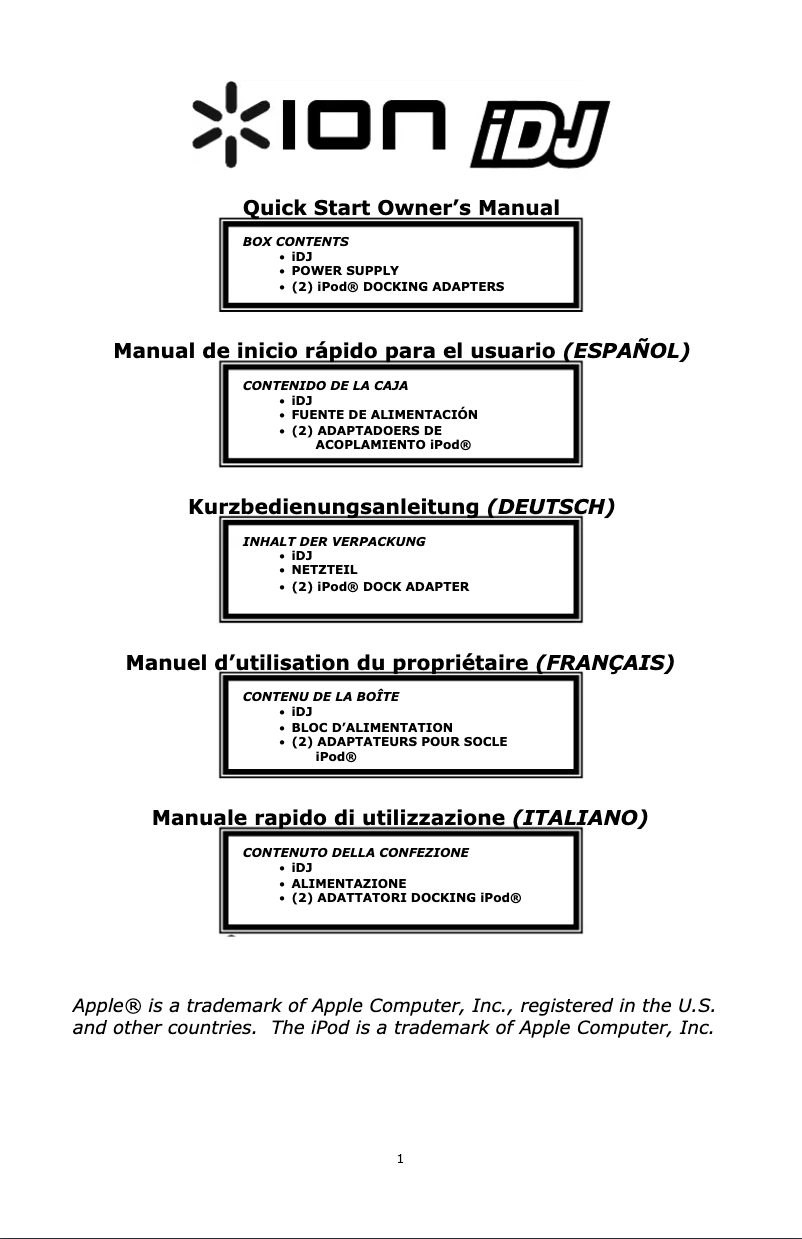 Page 1 de la notice Manuel utilisateur ION IDJ
