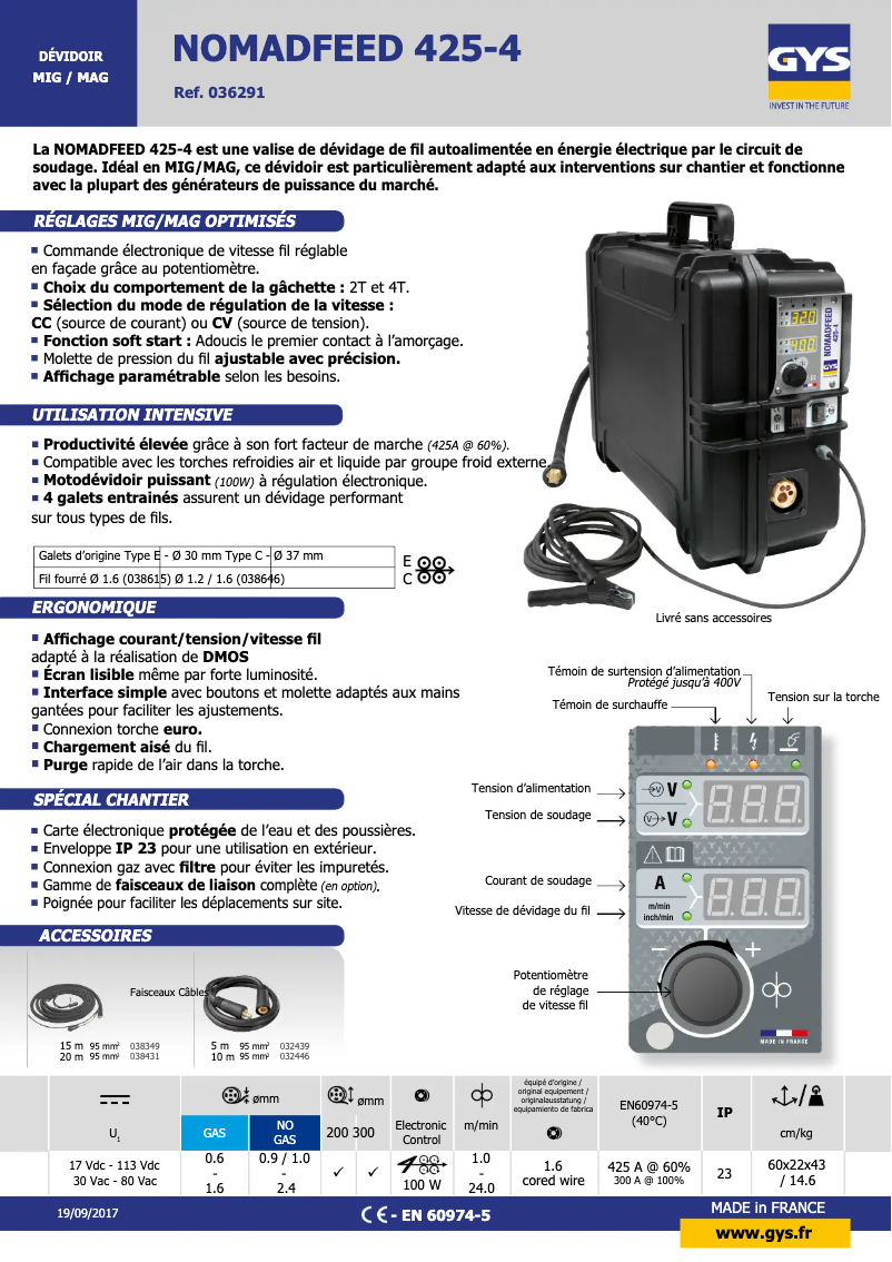 Image de la première page du manuel de l'appareil Nomadfeed 425-4