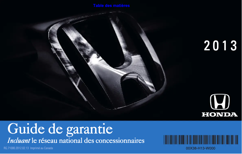 Image de la première page du manuel de l'appareil Ridgeline (2013)