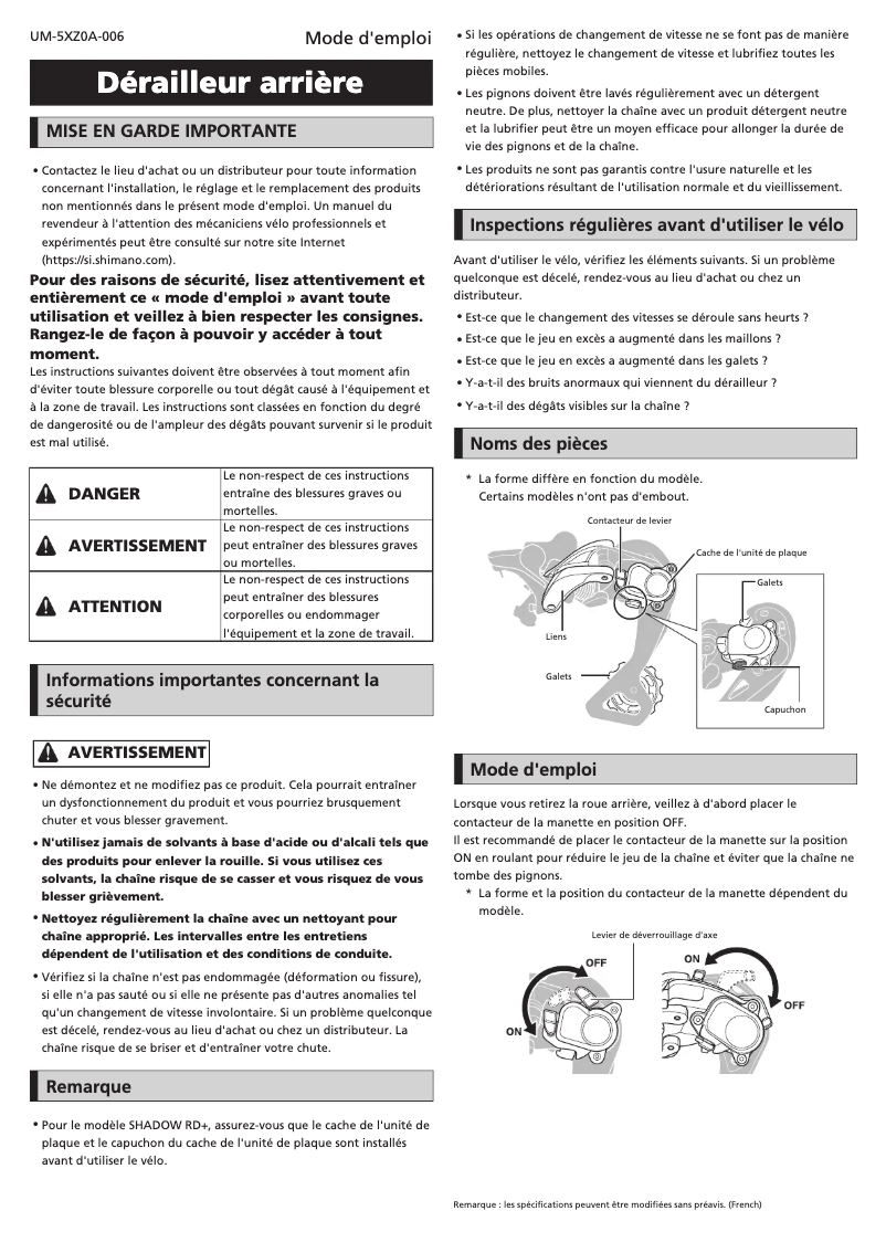 Page n°1 - Manuel utilisateur Shimano RD-M820-SS