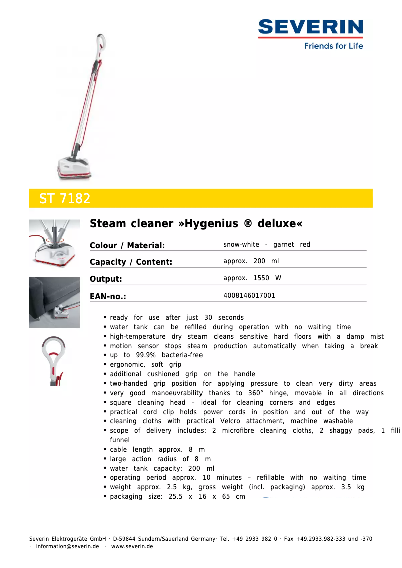 Image de la première page du manuel de l'appareil Hygenius Deluxe ST 7182