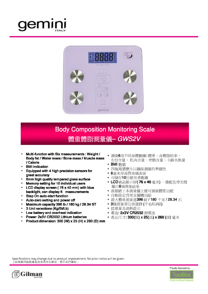 Page n°1 - Manuel utilisateur Gemini GWS2V