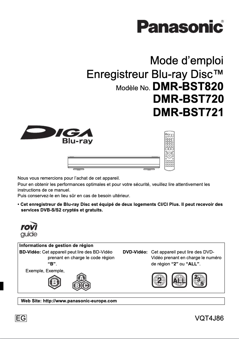 Image de la première page du manuel de l'appareil DMR-BST721