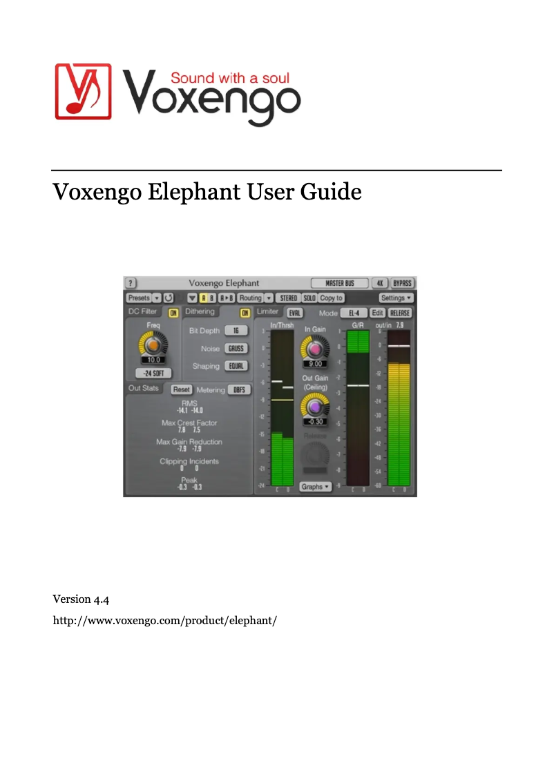 Page 1 de la notice Manuel utilisateur Voxengo Elephant