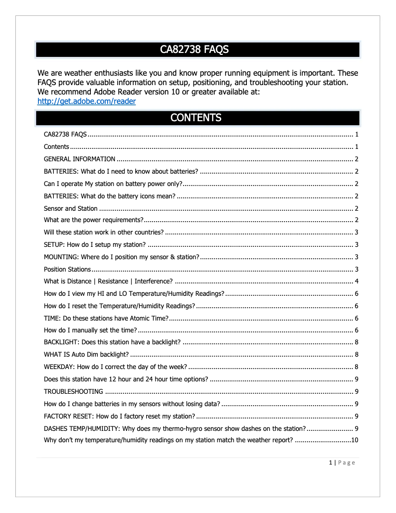 Page n°1 - FAQ La Crosse Technology CA82738