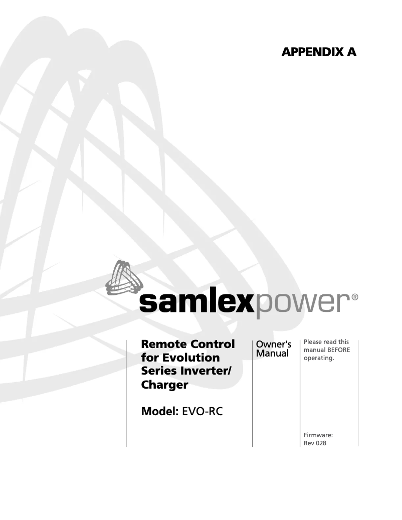 Page 1 de la notice Manuel utilisateur Samlex EVO-RC