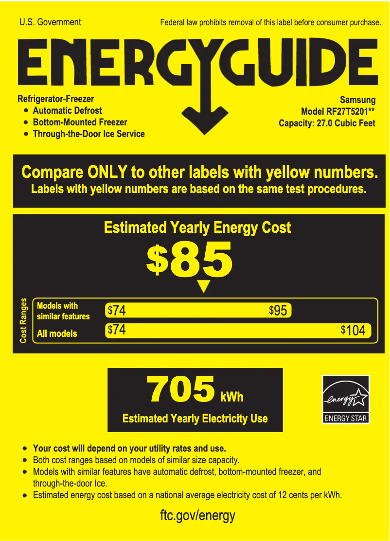 Page 1 de la notice Label énergétique Samsung RF27T5201SG