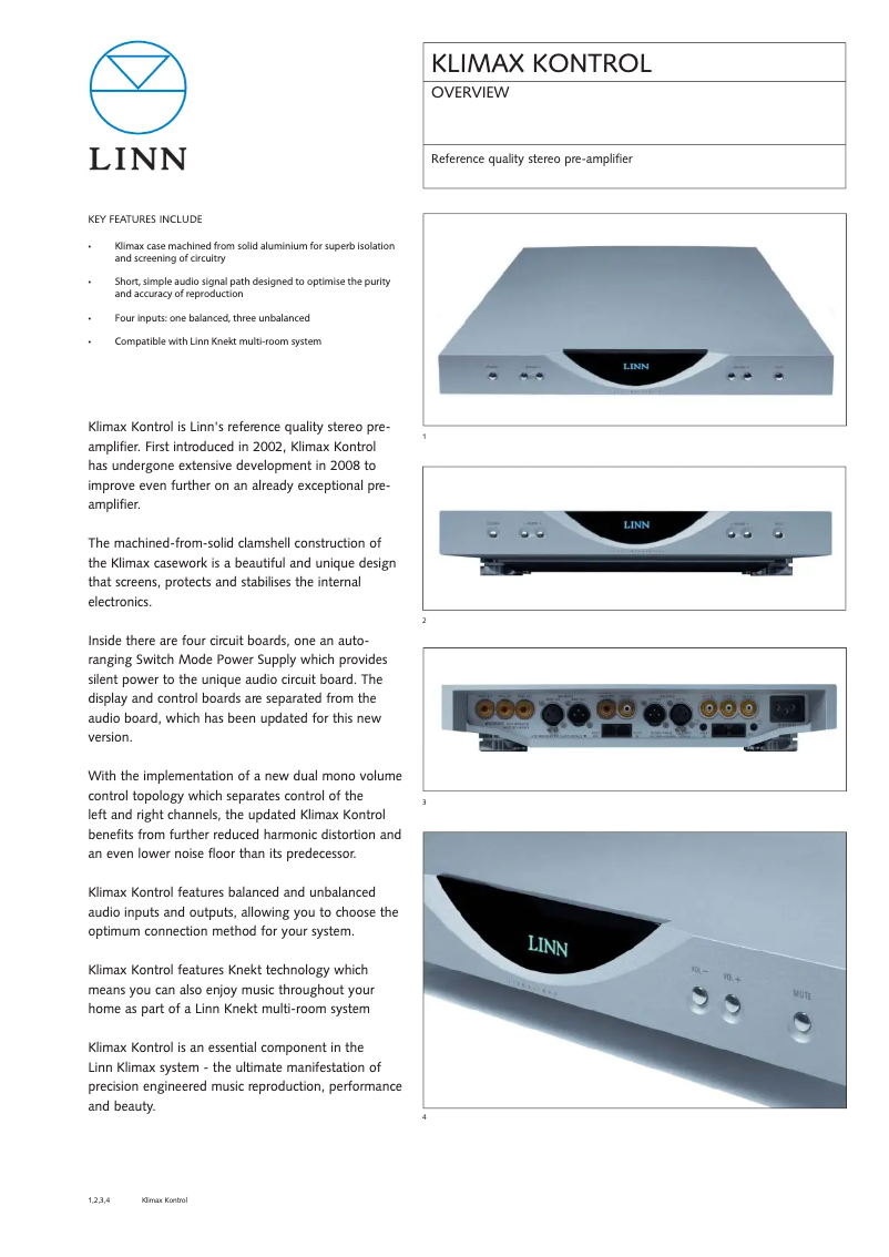 Page n°1 - Fiche technique Linn Klimax Kontrol